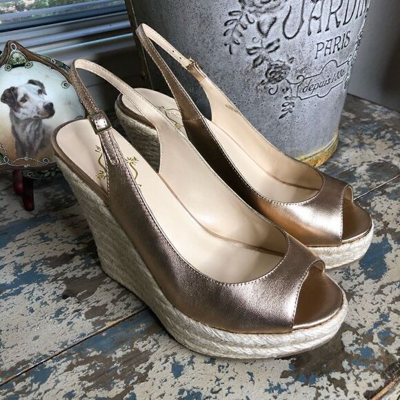 NEW Footcandy Costa Rica Rose Gold Coastal, Y2K Slingback Peep Toe Wedge - Picture 2 of 16